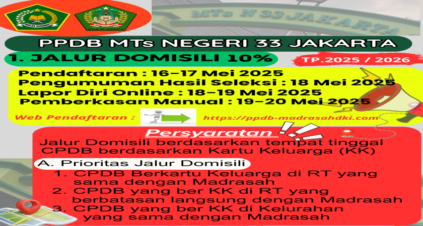 PPDB MTs NEGERI 33 JAKARTA TIMUR ( JALUR DOMISILI )