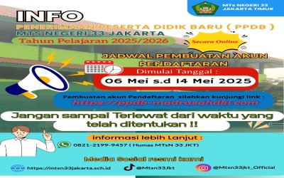 Info Penerimaan Peserta Didik Baru ( PPDB ) Madrasah MTs Negeri 33 Jakarta